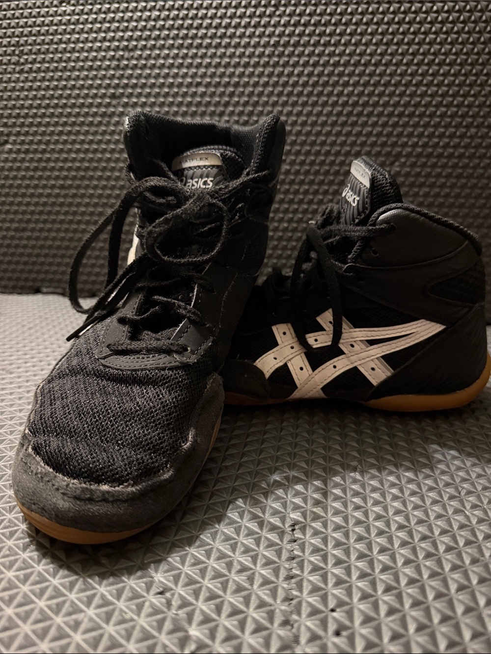Asics Black wrestling shoes with White Logo Stripes